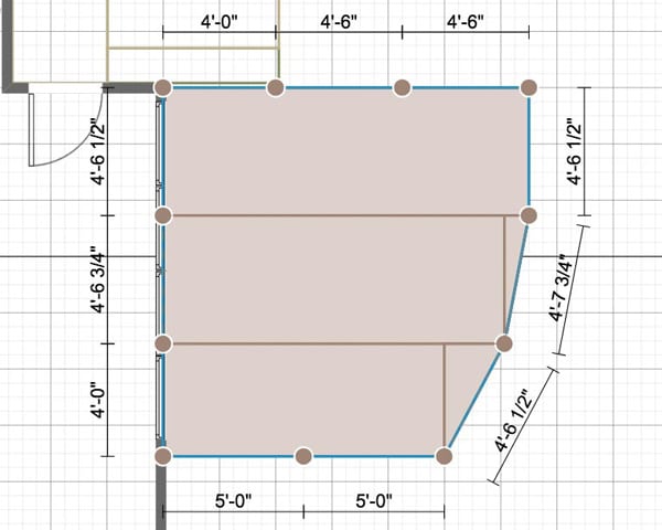 virtual design services for decks and railing projects by local carpenter out of olive branch mississippi showing aerial view of dimensions posts and cuts.