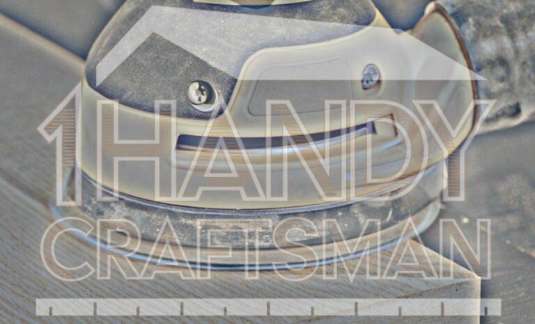 1 Handy Craftsman logo over faded photograph close up of orbit sander handheld tool for craftsman in olive branch Mississippi blog on paper or mesh sanding discs