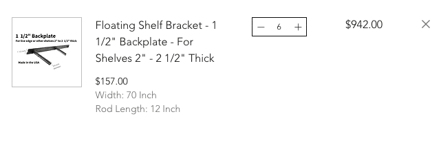 product cost for large wall mounting hardware for 6' floating shelf by sheppard brackets for a construction client in germantown tennessee