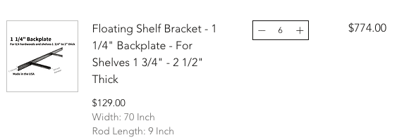 product cost and quantity image from sheppard brackets website for review while estimating 6' floating shelves by 1 handy craftsman in olive branch mississippi