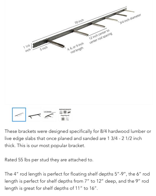 diagram and product description from sheppard brackets website of smaller backplate for 6' floating shelf local craftsman in olive branch ms is building